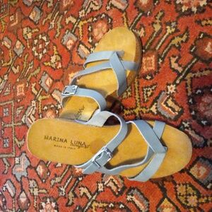 Like New! Marina Luna Comfort Wedge Dusty Blue Strapy Sandal